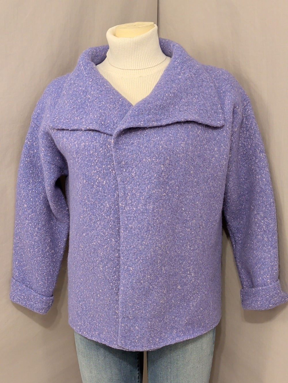 Thick Soft Cardigan Eileen Fisher Lavender Periwinkle Alpaca Wool Silk Blend